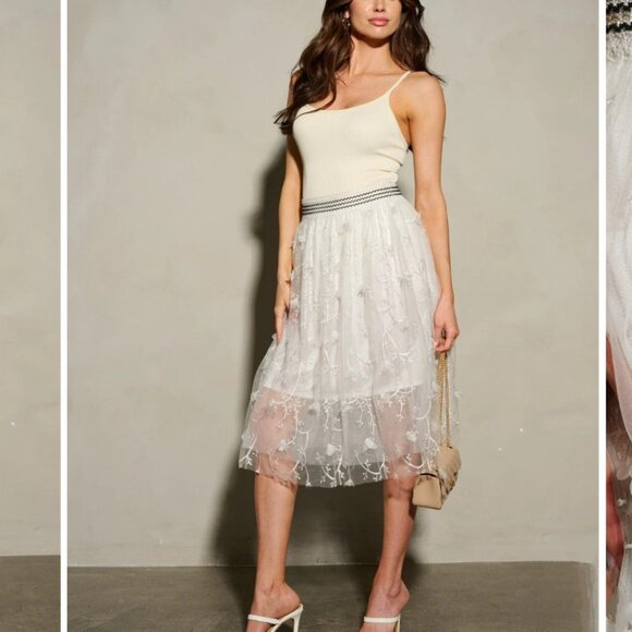 Whimsical Embroidered Midi Tulle Skirt - Picture 4 of 6